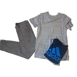 Boys Size M 10/12 Clothing Bundle Iron Co. Gray Tee & Joggers + Adidas Hoodie